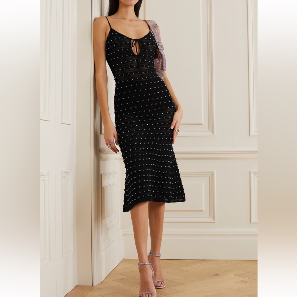 Self-Portrait Crystal beaded embellished knit midi dress